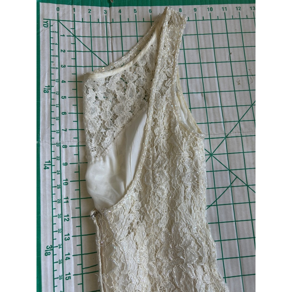 Vintage 90s Cache Ever After Ivory Lace Sequin Maxi Gown Dress Womens 6 Ivory - Picture 6 of 16